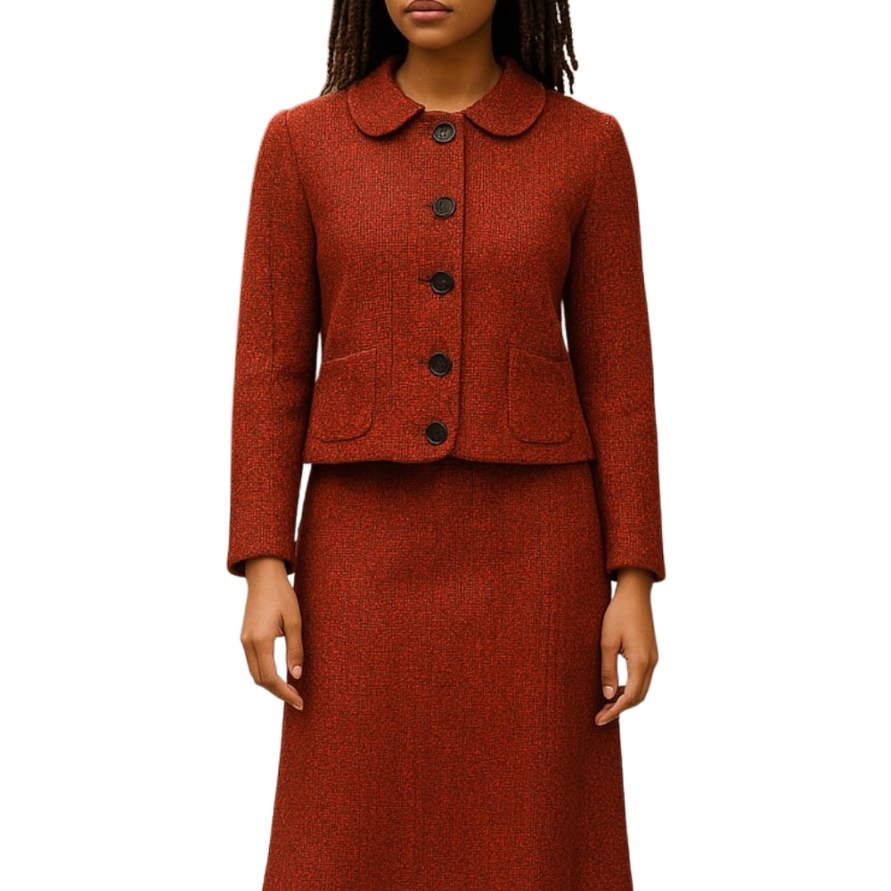 VINTAGE LORI LUNDON Jacket & Maxi Skirt 2 Pc. Set Burgundy Boucle Women’s SZ M